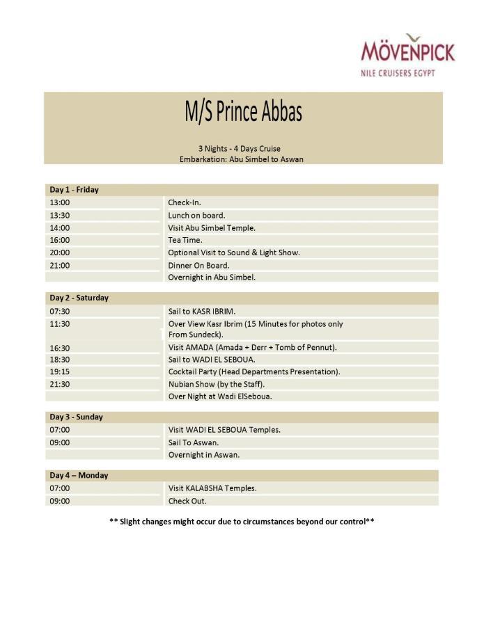 Moevenpick Prince Abbas Lake Nasser Cruise, Every Monday Four Nights From Aswan, Every Friday Three Nights From Abu-Simbel - Including Excursions And Sightseeing Экстерьер фото